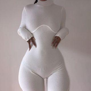 Long-sleeve Mock-neck Knit Romper