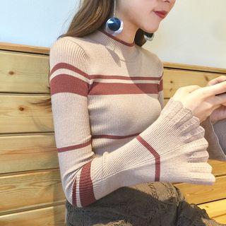 Long-sleeve Ruffled Striped Knit Top