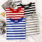 Long-sleeve Stripe Embroidered T-shirt