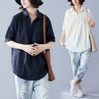 Plain Short-sleeve Loose-fit Shirt