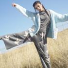 Pigeon Print Wide Leg Knit Pants Gray - S