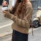 Chunky Knit Polo Shirt / Faux Leather Midi Skirt