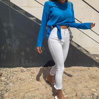 Deep-slit Sheer Knit Top