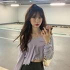 Appliqued Long-sleeve Ruffle Trim T-shirt