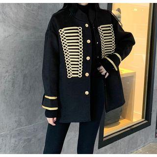 Emperor Embroidered Wool Coat Black - One Size