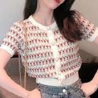 Floral Print Short-sleeve Knit Top White - One Size