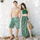 Couple Matching Leaf Print Swim Shorts / Leaf Print Bikini / Cover-up Skirt / Set