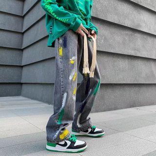 Splatter Print Baggy Jeans / Straight Leg Pants