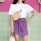 Set: Embroidered Short-sleeve T-shirt + Mini Skirt