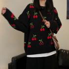 Long Sleeve Cherry Printed Sweater