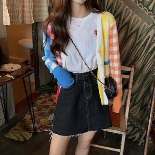 V-neck Knit Plaid Jacket As Shown In Figure - One Size