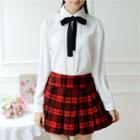 Ribbon Pintuck Long-sleeve Chiffon Top
