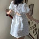 Puff-sleeve Floral Open-back A-line Dress