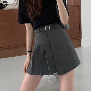 Set: Mini A-line Skirt + Faux Leather Belt