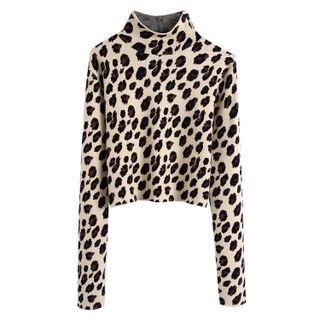 Leopard Print Open Back Cropped Sweater