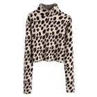 Leopard Print Open Back Cropped Sweater