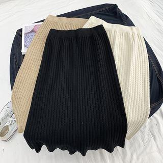 Midi A-line Cable Knit Skirt