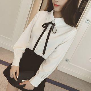 Long-sleeve Tie Neck Blouse