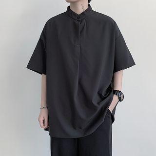 Stand Collar Short-sleeve Plain Top