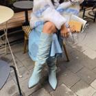 Pointy-toe Shirred Denim Long Boots