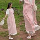 Puff-sleeve Midi Shift Dress / Check Tie-back Midi Overall Dress
