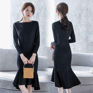 Long-sleeve Knit Midi Party Dress
