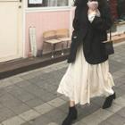 Fringed Long-sleeve Maxi A-line Dress White - One Size