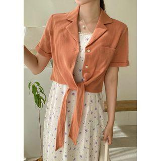 Notch-collar Self-tie Shirt