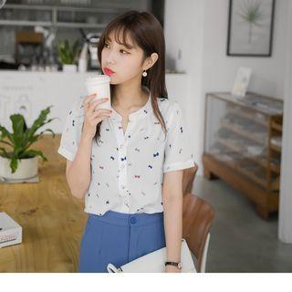 Bow Print Short Sleeve Blouse