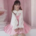 Frill Trim Blouse / Tiered Pinafore Dress