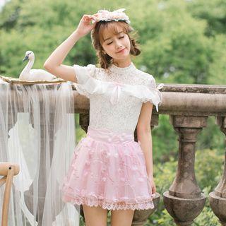 Lace Short-sleeve Chiffon Top