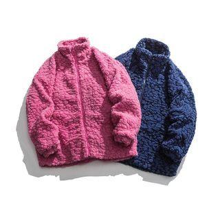 Long-sleeve Plain High-neck Fleece Jacket