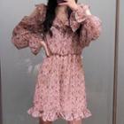 Long-sleeve Floral Print Cold Shoulder Playsuit