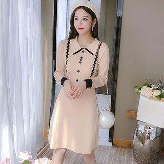 Polo-neck Chevron Stripe Sweater Dress