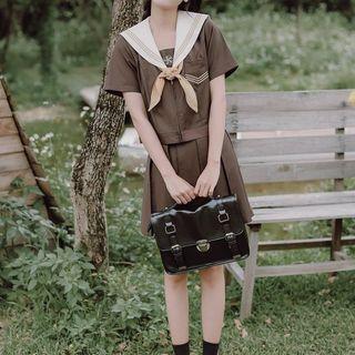 Set: Sailor Collar Blouse + Pleated Mini A-line Skirt