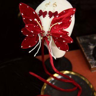 Butterfly Velvet Hair Clip / Earring / Set