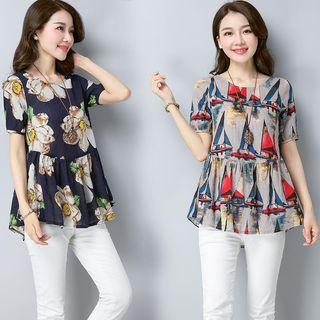Short-sleeve Printed A-line Top