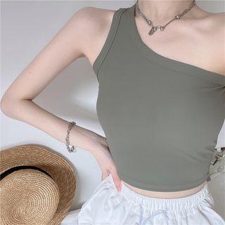 Suspender Diagonal Shoulder Plain Tank Top