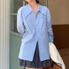 Long-sleeve Zip-up Plain Shirt