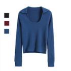 Long-sleeve Collared Scoop-neck Knit Top