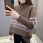 Mock-neck Printed Cable Knit Sweater