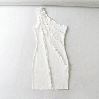Sleeveless Ruffle Trim One-shoulder Mini Dress
