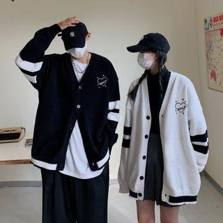 V-neck Heart Embroidered Cardigan