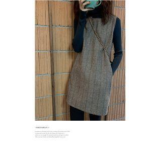 Sleeveless Plaid Mini Dress Coffee - One Size