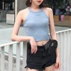 Lettering Cropped Halter Knit Top