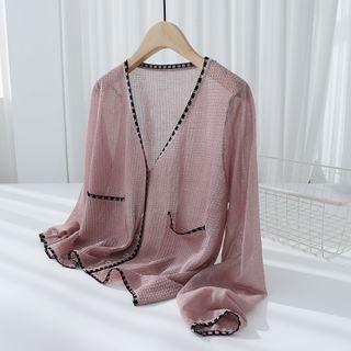 Contrast Trim Sheer V-neck Cardigan