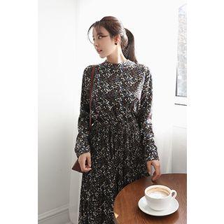 Tie-waist Pleated Floral Long Dress