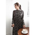 Tie-waist Pleated Floral Long Dress