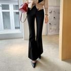 Slit-hem Faux Leather Boot-cut Pants