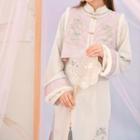 Mandarin Collar Midi A-line Dress / Embroidered Cropped Vest